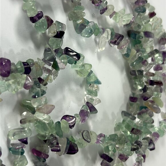Fluorite Gemstone Chip Chippy Beaded Necklaces Lot 2 Green Purple Natural 32" - Picture 7 of 9